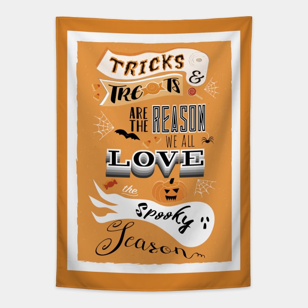 Tricks and Treats Spooky Season Poster Orange Tapestry by so_celia
