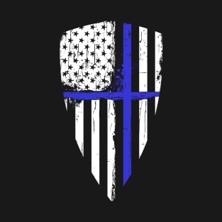 Blue Line Crusader American Flag Shield Graphic T-Shirt