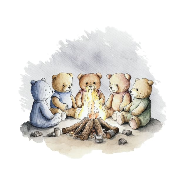 Teddy Bears Camping Watercolor by peachycrossing