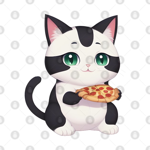 Cute Cat Eating a Pizza by PHDesigner