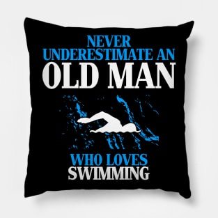 old man who love swimming Pillow