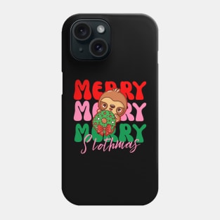 Merry, Merry, Merry Slothmas sloth with wreath Phone Case