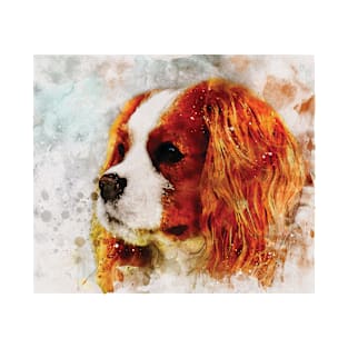 Cavalier King Charles Spaniel dog watercolour digital portrait T-Shirt