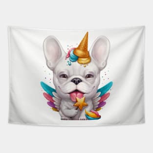 White French Bulldog Ice Cream Unicorn Tapestry