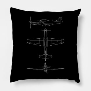 P-51 Mustang WWII Fighter Blueprint Pillow