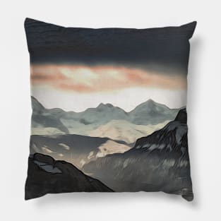 alpine landscape of switzerland / Maléa is looking for the Kobold - children's book WolfArt Pillow