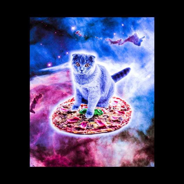 Galaxy Kitty Cat Riding Pizza In Space by Random Galaxy