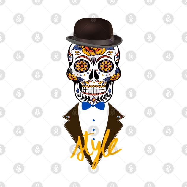 Catrina style skull with a suit and marking elegant style. by Rebeldía Pura