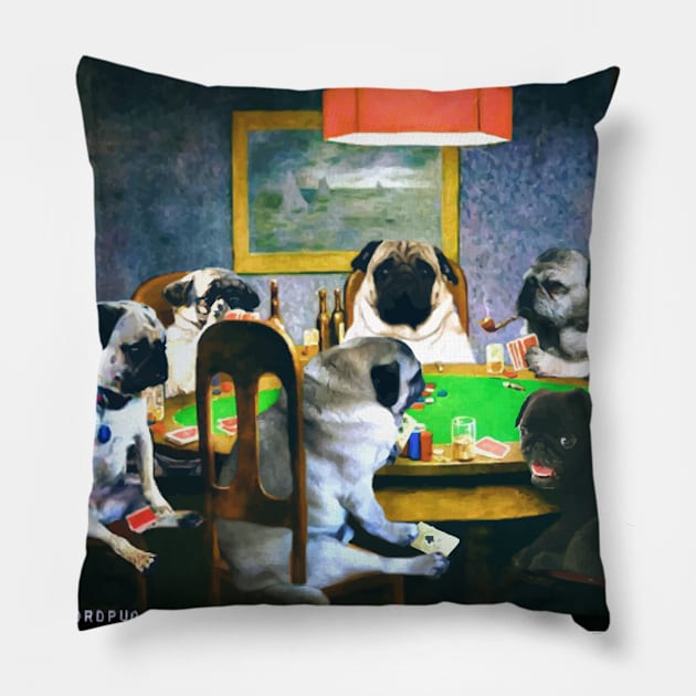 Pugs playing poker Pillow by darklordpug