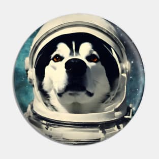 Astronaut Husky Dog in Space Vintage Surreal Pin