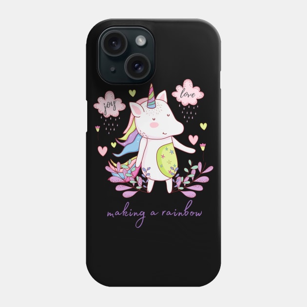 Cute Little Unicorn Making a Rainbow Phone Case by Vegan Squad