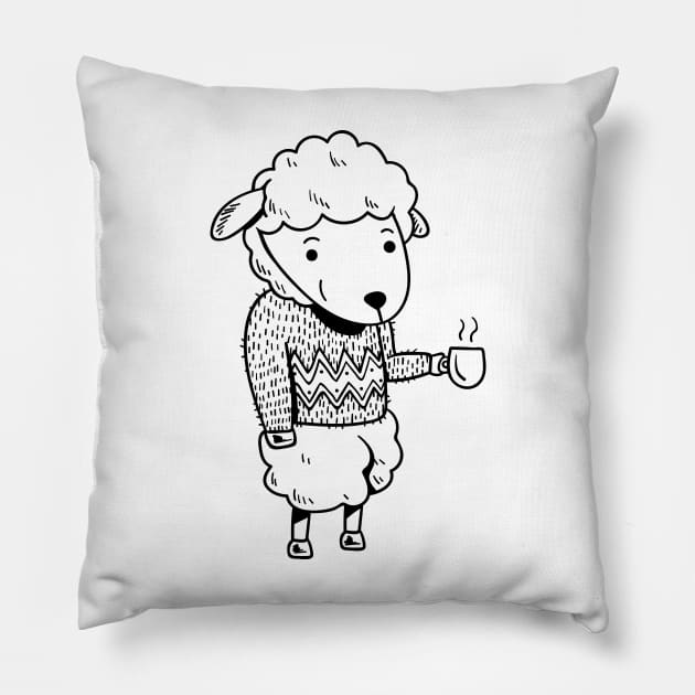 Sheep - Cute sheep drinking coffee Pillow by KC Happy Shop