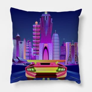 Neon Night City Drive | Cyberpunk Art | Video Game Inspired Pillow