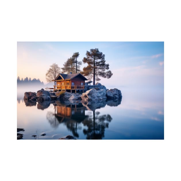 Cottage House On Lake Serene Landscape by Cubebox