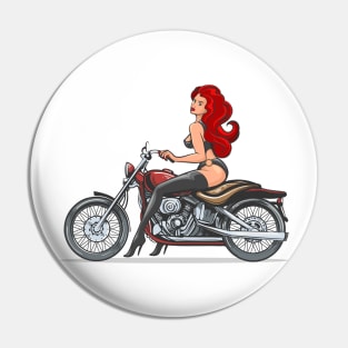 Red hair Sexy Girl on Vintage motorcycle Pin