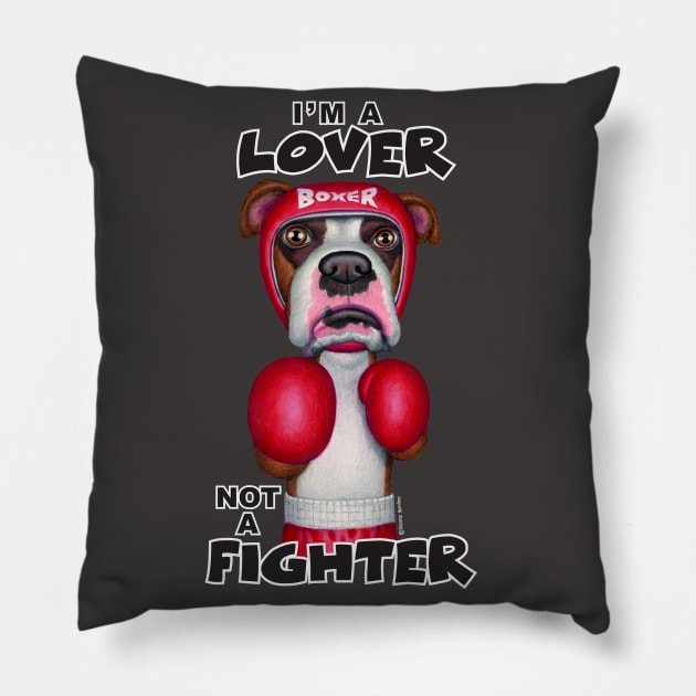 Classic Boxer Dog ready to box on Boxer with Gloves and Headgear Pillow by Danny Gordon Art