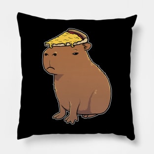 Capybara with a Cheese Pizza on its head Pillow