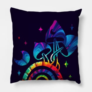 Three Magic Mushrooms on a Rainbow Pillow