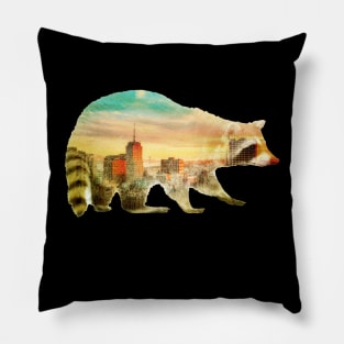 Raccool silhouette with photograph artwork Pillow