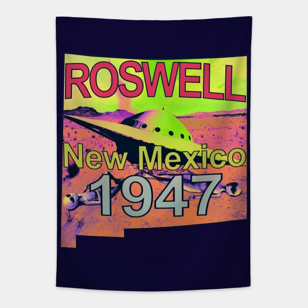 Roswell New Mexico 1947 UFO Aliens Trippy Psychedelic Tie Dye Tapestry by blueversion