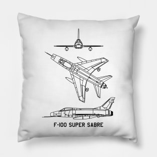 F-100 Super Sabre American Jet Aircraft Blueprint Diagrams Pillow