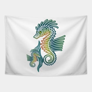 Stylized Graphic Seahorses Tapestry