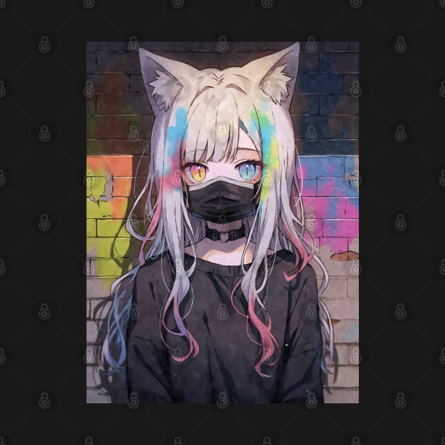 Kawaii Aesthetic Colorful Nekomimi Anime Cat Girl Graffiti Art Style by TenchiMasaki