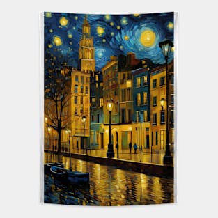 Beautiful city in Vincent van Gogh starry night style Tapestry