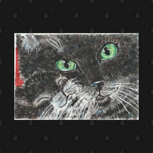 Mother and baby black cat watercolor painting by SamsArtworks