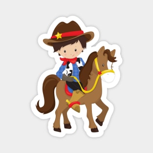 Cowboy, Sheriff, Horse, Western, Brown Hair Magnet