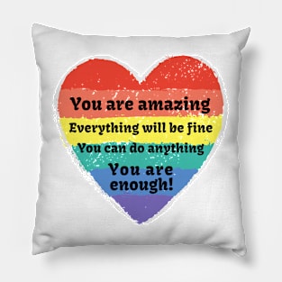 Cute You Are Amazing Rainbow Chalk Heart Pillow