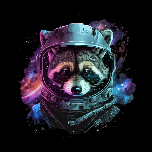 space raccoon by a cat cooking