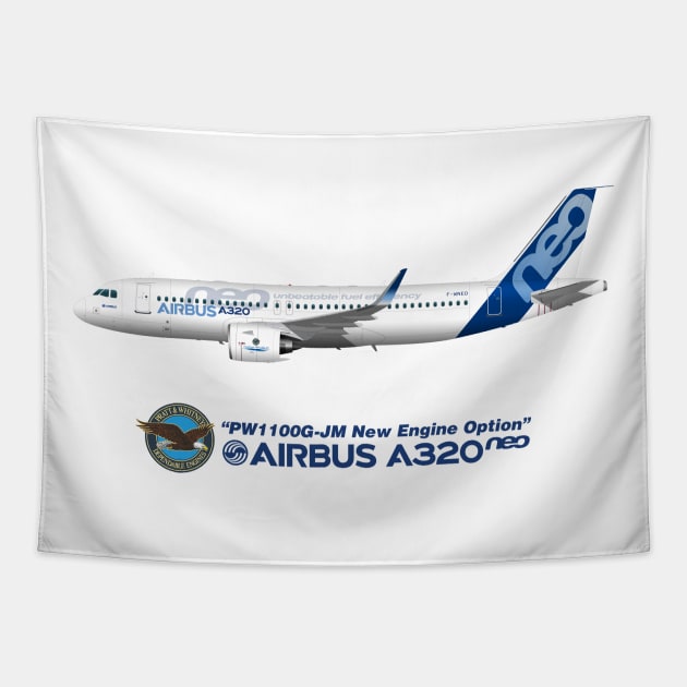 Illustration of Airbus A320 NEO F-WNEO Tapestry by SteveHClark