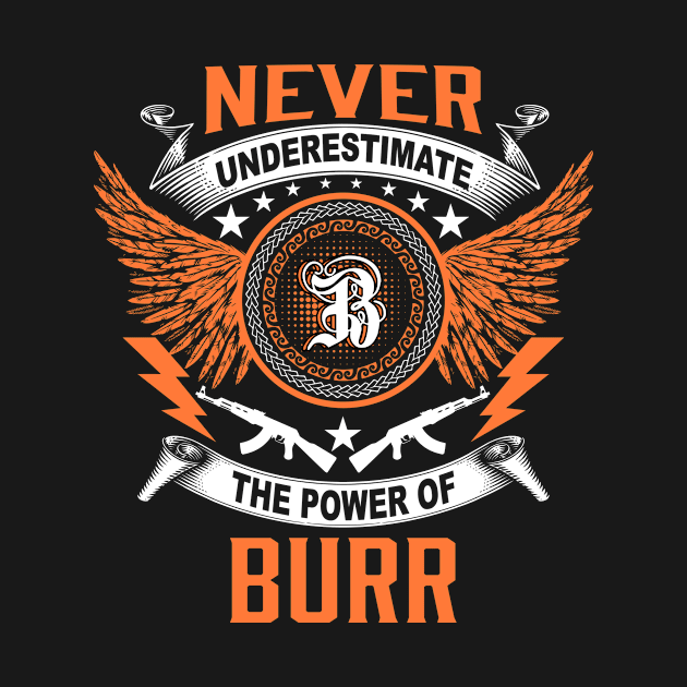 Burr Name Shirt Never Underestimate The Power Of Burr by Jackies