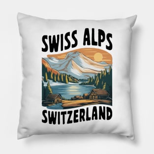 Swiss Alps Switzerland. Retro Pillow