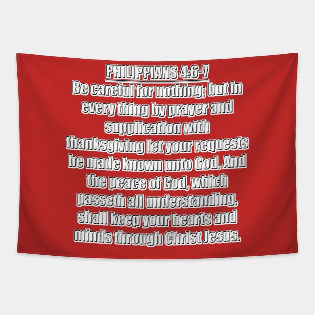 Philippians 4:6-7 King James Version Bible Verse Typography Tapestry by Holy Bible Verses
