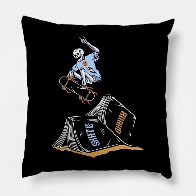 Skater on books Pillow by gggraphicdesignnn