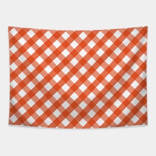 Halloween Orange and White Check Gingham Plaid Tapestry