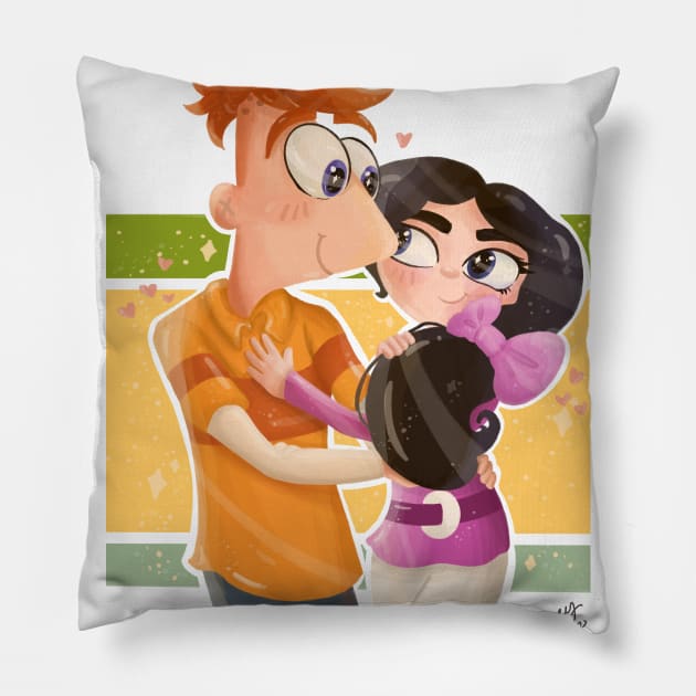 Phineas and Isabella Pillow by One Kidney Artist