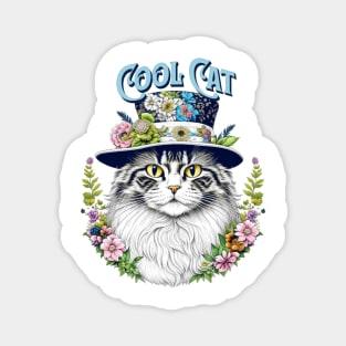 Cool Cat in a Floral Hat Magnet