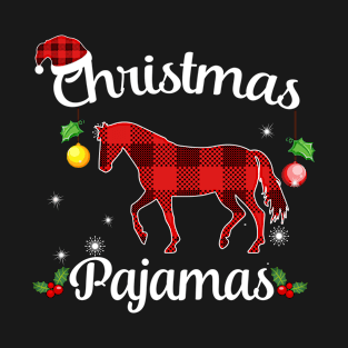 Horse Buffalo Plaid Christmas Pajamas Funny Xmas Gift T-Shirt