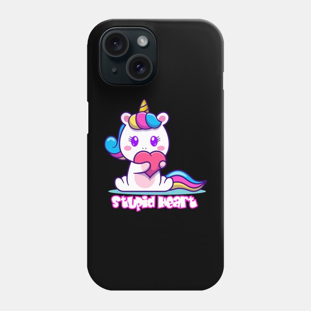 Cute unicorn bite love Stupid Heart Phone Case by TrendsCollection