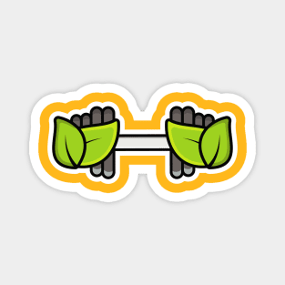 Gym Exercise Dumbbell with Green Leaves Sticker design vector illustration. Gym fitness icon design concept. Eco fitness with barbell sticker design logo icons. Gym and fitness icon design. Magnet