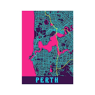 Perth Neon City Map T-Shirt