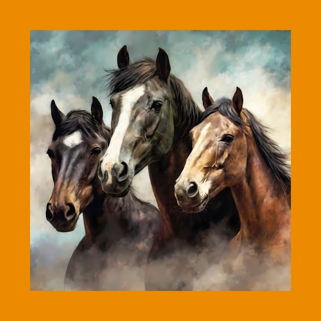 Painted picture of three horses by KOTYA