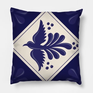 Blue Talavera Tile, Flying Dove by Akbaly Pillow