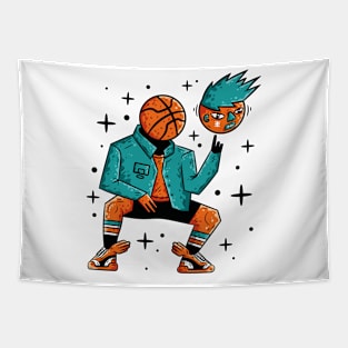 Cartoon Basketball Game Tapestry