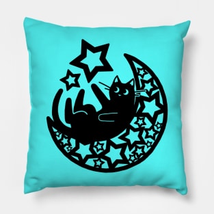 Starry Lunar Cat in the Moon Pillow