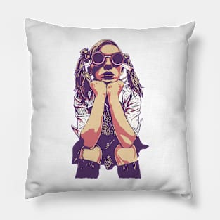 Cyberpunk Hipster Steampunk School Girl in Pigtails Pillow