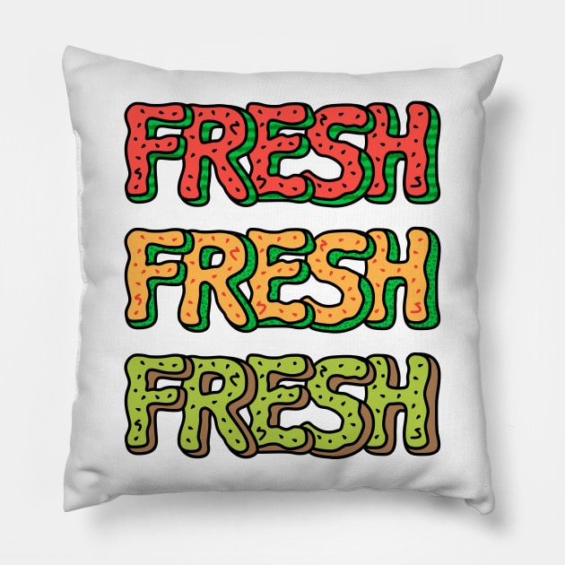 Fresh Watermelon, Cantaloupe Melon, Kiwi | Cute Fruit Alphabet Typography Pillow by brogressproject